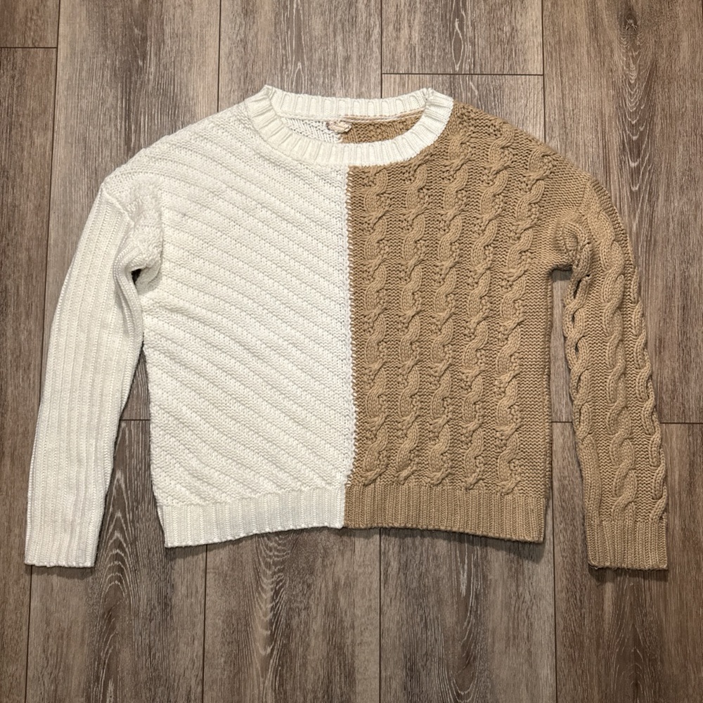 Elegant Two-Tone Cable Knit Sweater